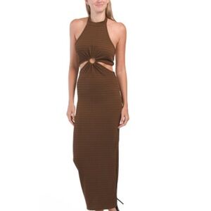 Open Back Cutout Brown Maxi Dress